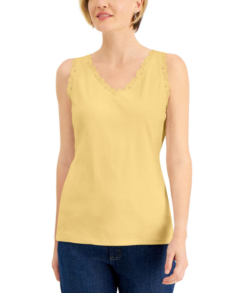 Petite Cotton Lace-Trim Tank Top